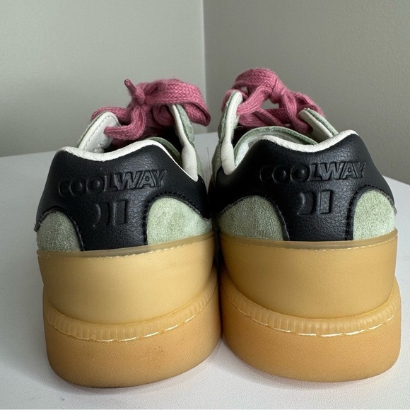 Coolway Goal Suede Gum Sole Lace-up Sneakers Size 7 Green Khaki Pink Laces - Picture 9 of 12